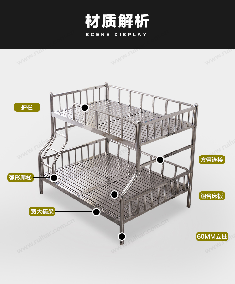 雙層床雙人不銹鋼鋼架床簡約現代員工學校宿舍公寓床