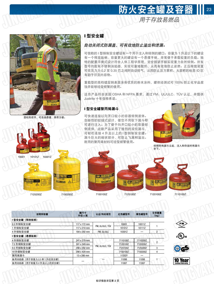 JUSTRITE，美國杰斯瑞特，justriteI型安全罐,柴油汽油存放罐，酒精松香水安全存儲罐，防火安全罐，防爆安全罐